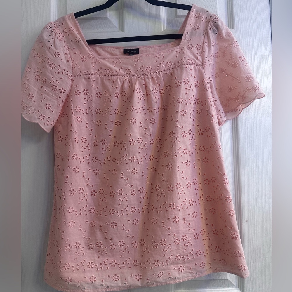 Talbots Pink eyelit Short Sleeve Blouse